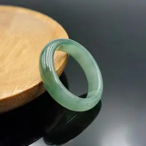 Natural Green Jadeite Ring Bohemian Style Jewelry For Daily Wear And Occasions, Smooth Polished Jade Band With Comfortable Fit, Elegant Minimalist Design