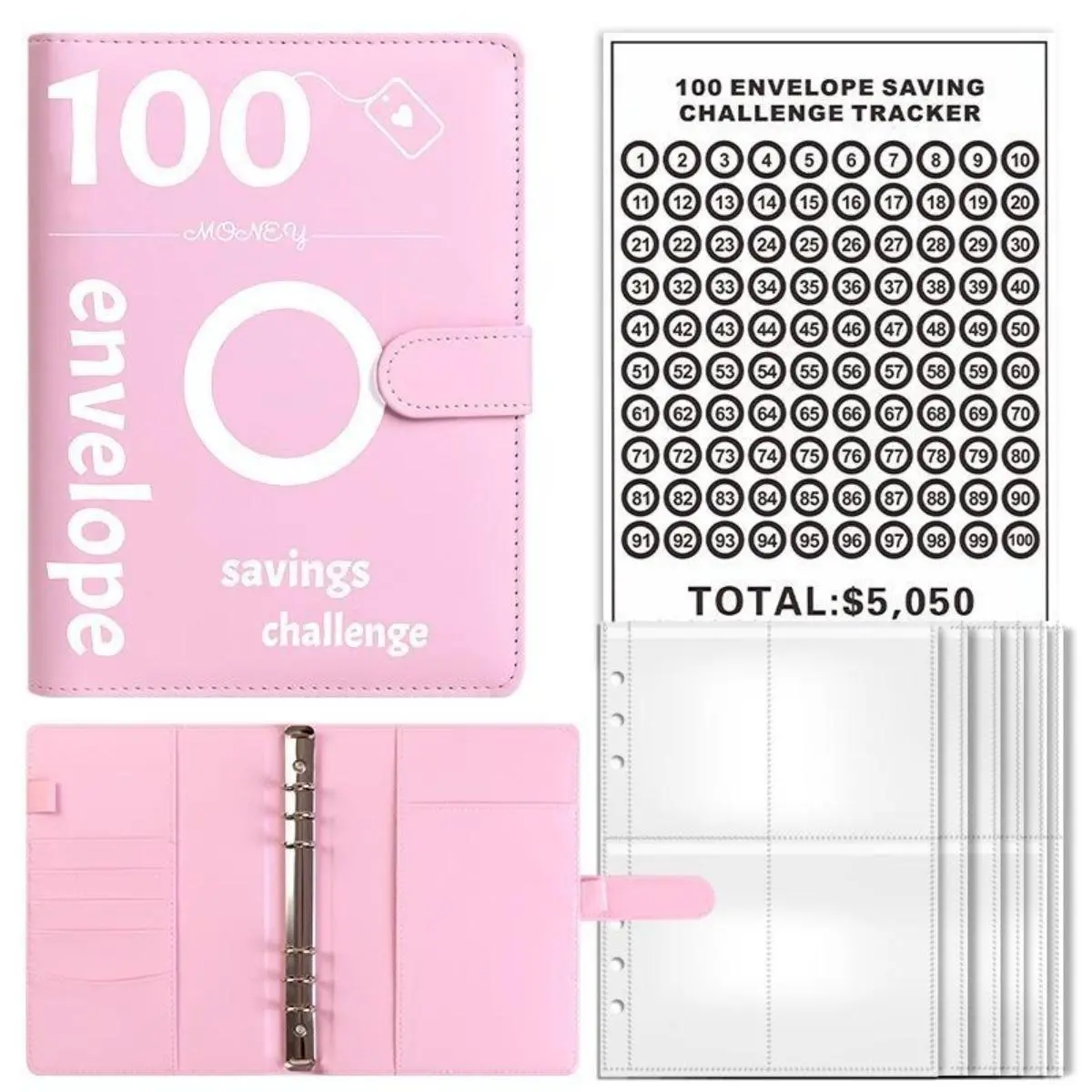 100 Envelope Challenge Binder Save Savings Challenges Loose-Leaf Binder Budget Binder With Cash Envelopes Money Organizer System
