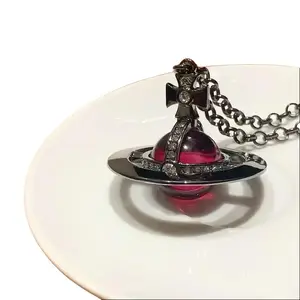 Nana Saturn Necklace,Elegant Planet Pendant, Cosmic Star Ring Jewelry