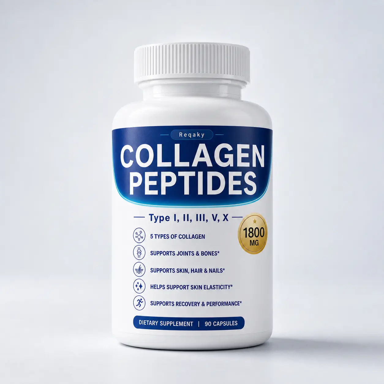 Collagen Peptides Complex - 5 Types Hydrolyzed Peptides, 1800mg High Concentration Boosting Formula, 90 Vegan Capsules for Hair Skin Nails Support