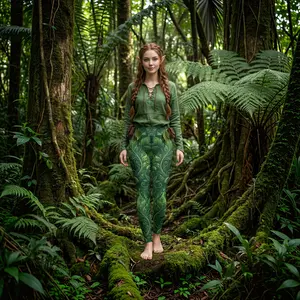 Forest Elf Yoga Leggings | Magical Green Leaves | High-Waisted Activewear