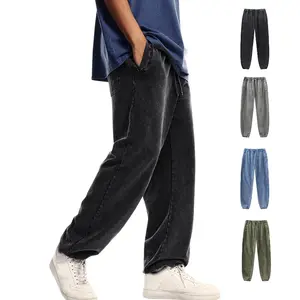 Gihuo Men Acid Wash Cotton Baggy Joggers, Drawstring Cuffed Ankle Streetwear Workout Sweatpants
