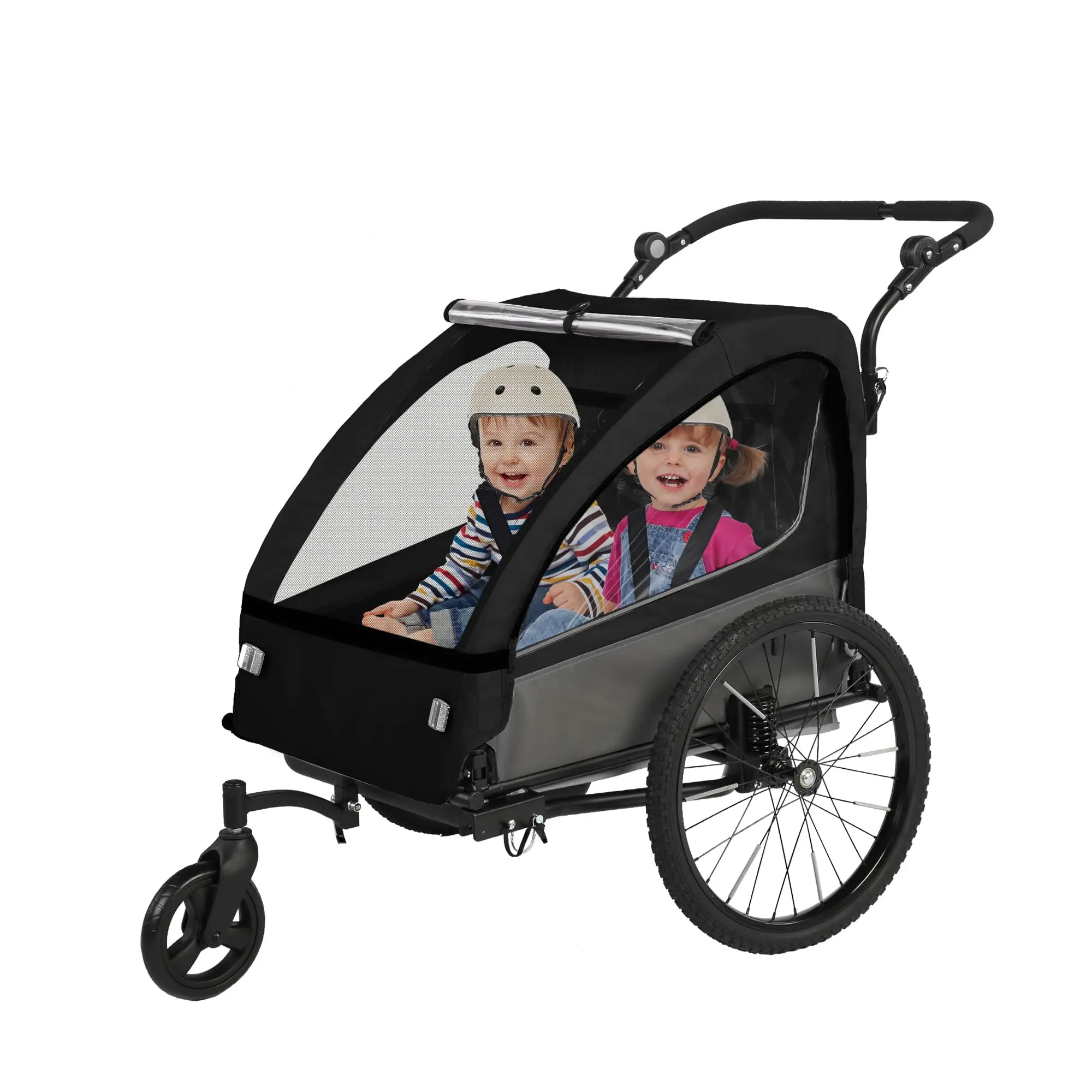 SEPNINE 2-in-1 Bicycle Toddler Stroller, Foldable Kids Bike Trailer with Suspension, Jogging Function, 5-Point Harness, Spacious Storage, Bug Screen, Weather Shield for 1-2 Children