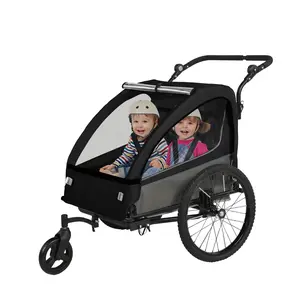 Sepnine 2-in-1 Kids Bike Trailer and Stroller with Suspension – Bike Trailer for 1 to 2 Children, Jogging Function, Foldable, 5-Point Harness, Spacious Storage, with Bug Screen and Weather Shield