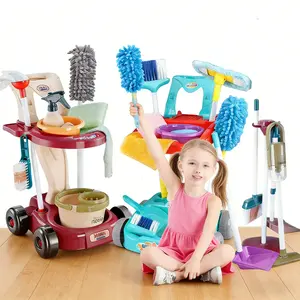 Realistic Cleaning Tool Cart Set, Cleaning Playset, 8/20/22 Piece Broom Dustpan Combo, Early Education Housework Toy for Kids Ages 3-9