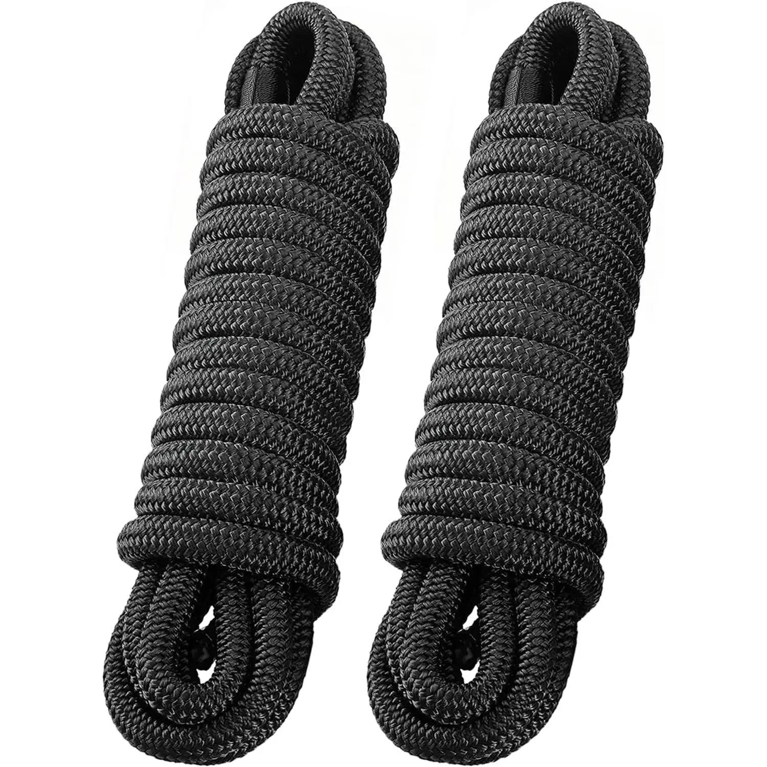 2 Pack 3/4" x 35' Dock Lines - Marine Grade Nylon Boat Rope with 18" Loop for Docking and Mooring - Double Braided Boat Lines, High Strength, Easy Handling, Heavy Duty, Fray Resistant - Black
