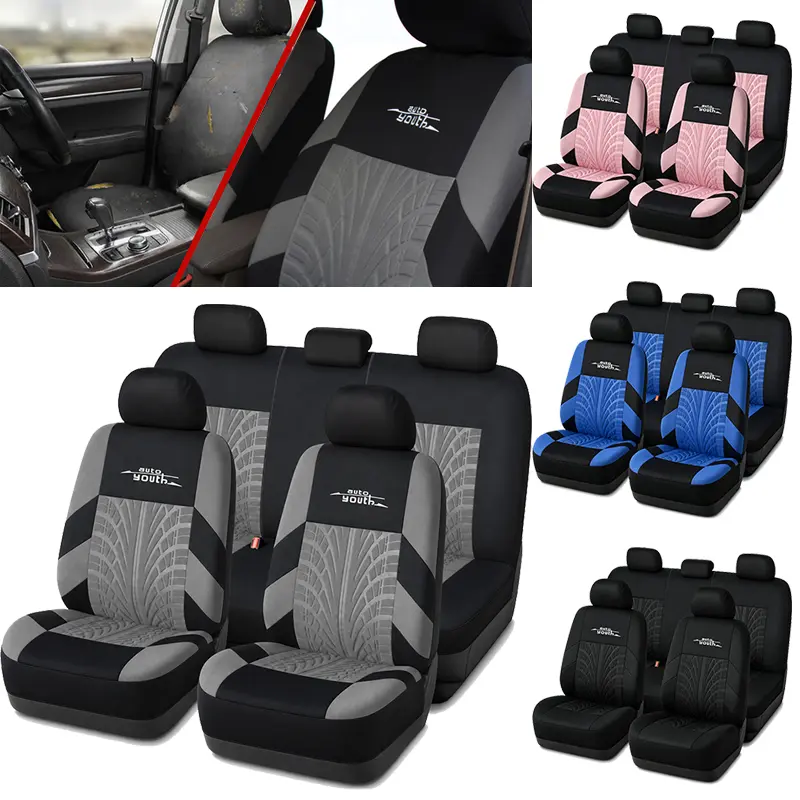 9PCS Universal Car Seat Covers Full Set, Front & Rear Split Bench Compatible, Breathable Anti-Slip Seat Protectors, Multi-Color Options
