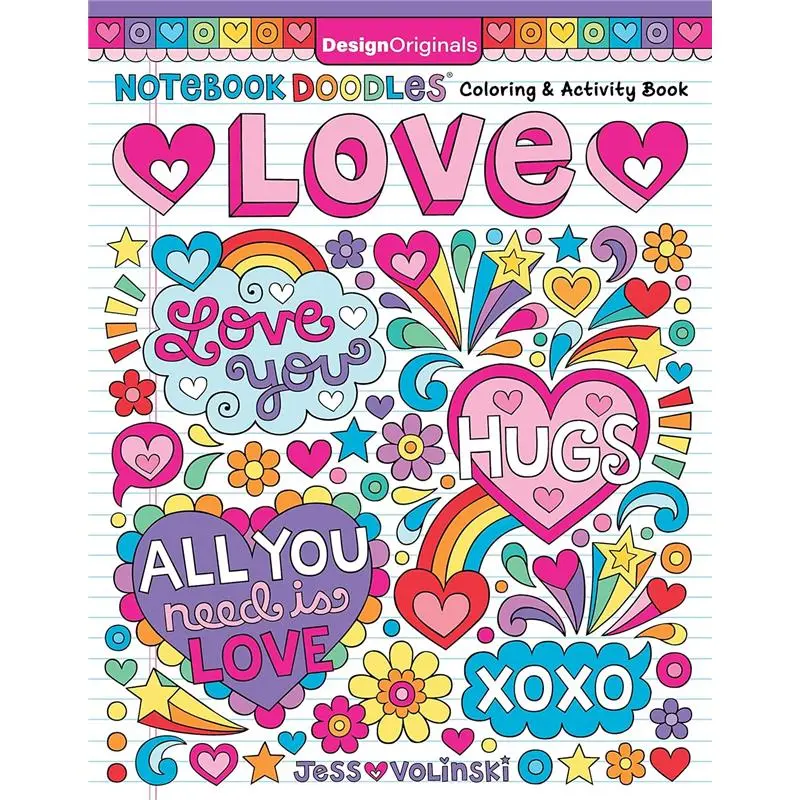 Design Originals Cute Coloring Book - Love-Themed Graphic Doodles, 32 Heart Shapes, Rainbow, Quote & Color Palettes Designs, Thick Perforated Paper, Accessible for All Ages Beginner-Friendly Children's Activity Book