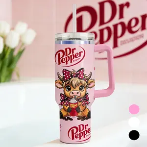 1pc 40oz Stainless Steel Vacuum Insulated Cup,  Highland Cow Design, Portable for Tea & Cold/hot Drinks, Home Office Camping Car Use, Tumbler