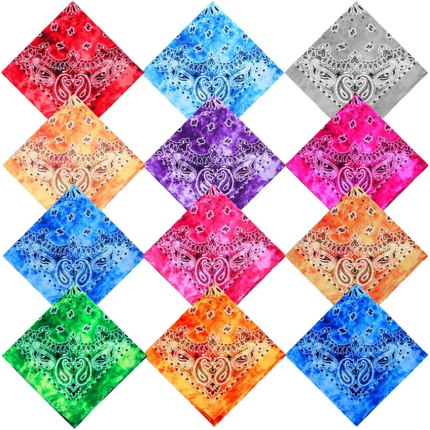 [Summervibes] 12 Piece Bandana Set,Assorted Color Printed Scarf Head Wrap,Head Scarf,Headband & Handkerchief for Men Women,Christmas Party Gift,Hand Tool Kit