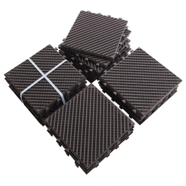 12x12 Inch Interlocking Deck Tiles Dark Brown Composite Plastic Outdoor Flooring All Weather Patio Balcony Porch Backyard Square Striped Decking Tiles Pack of 36 Easy Install Snap Together Patio Floor Tiles for Outdoor Use, Home Furniture and