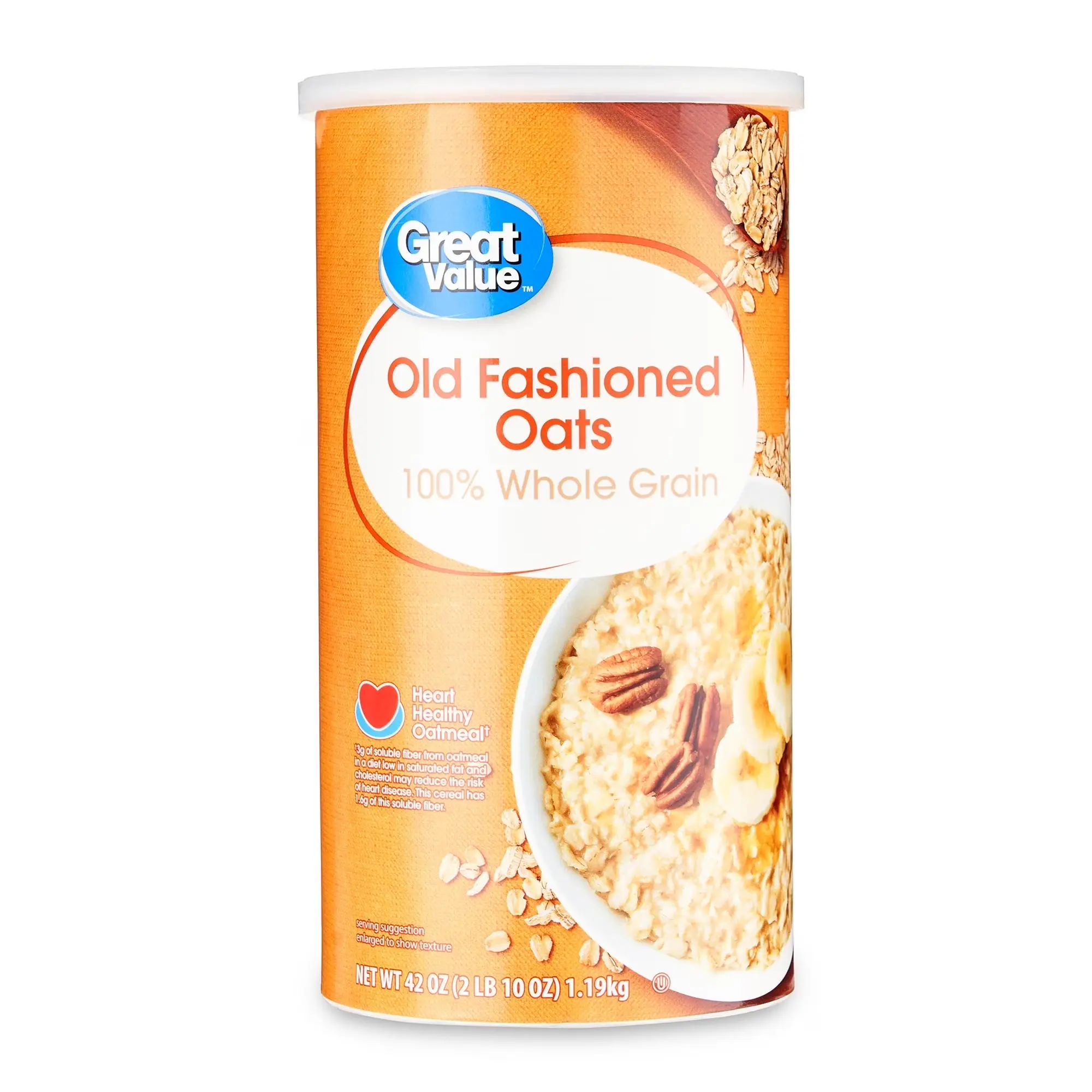 Great Value Dry Whole Grain Old Fashioned Rolled Oats, 42 oz - Breakfast Cereal for Baking, Cooking Oatmeal