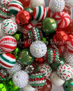 50 Qty 20mm Beads, Christmas Set Beads Craft, Christmas Season, Santa Theme, Acrylic, Chunky size, Round, Gumball, Beading Supplies