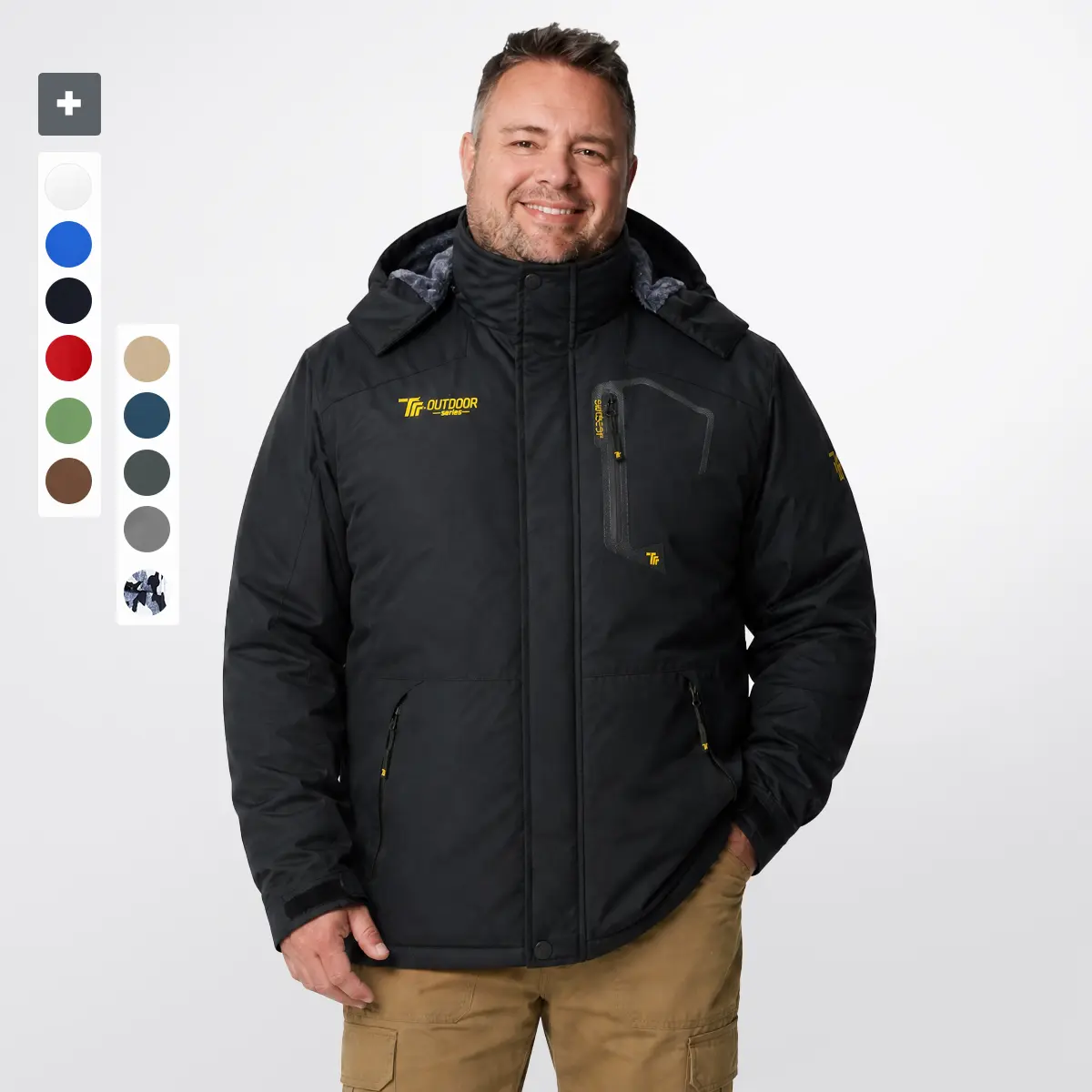 GOPUNE Men's Plus Size Winter Coat Big and Tall Men Thermal Lined Jackets Water Resistant Windprooof Fleece Skiing Coats Snowboard Jacket Parka Raincoat with Hood