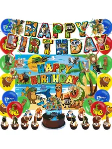 Tung Tung Sahur Theme Birthday Party Decorations, Tralalo American Mountain Sea King Pull Flag Balloons, Unforgettable Kids' Party Setup, Cartoon