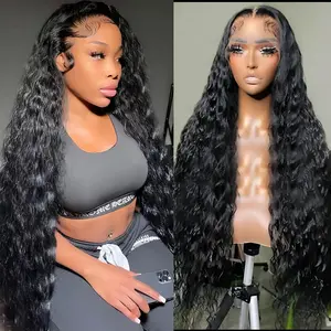 Lemoda SKINLIKE Real HD Lace Wigs 250% Density Water Wave 15A 13x4 Full Lace Frontal Human Hair Wigs Deep Wave Virgin Human Hair Frayed Ends Lace Wig Natural Black Color summerwins