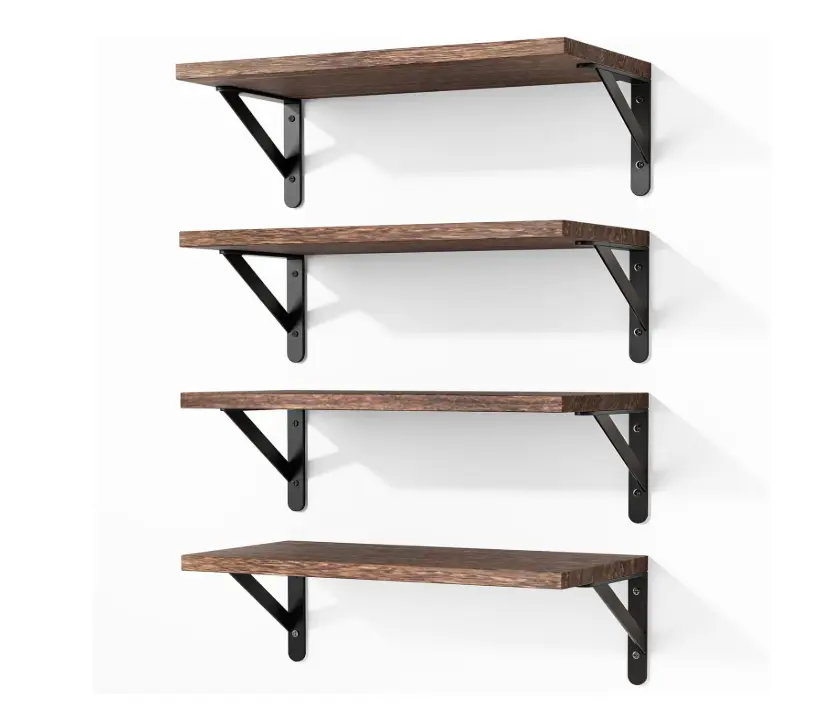 Set of 4 Floating Shelves for Wall, Wood Wall Mounted Shelves (Brown,16.5 Inch) Set of 4 Floating Shelves for Wall, Wood Wall Mounted Shelves (Brown,16.5 Inch)