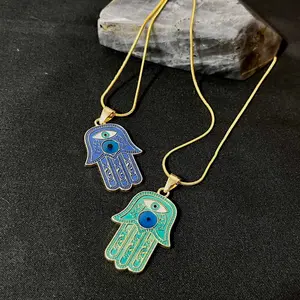 Handmade Golden Sterling Silver Hand of Fatima Necklace