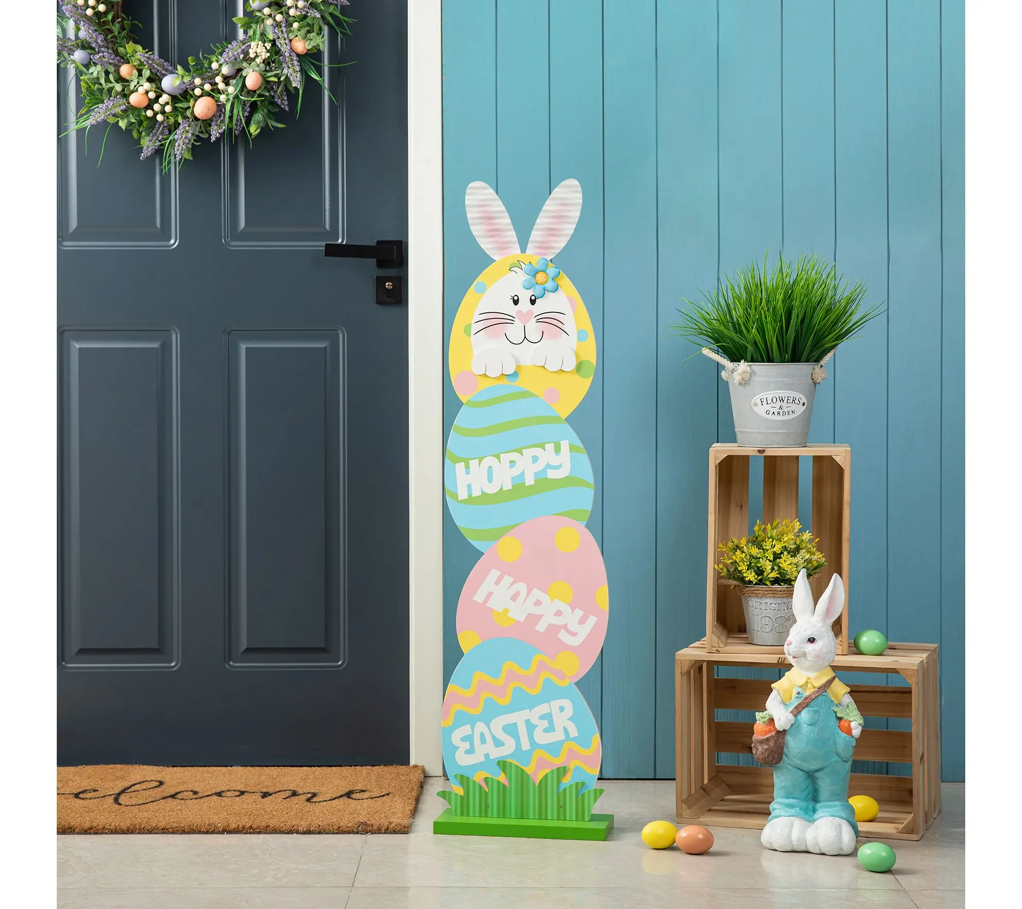 Glitzhome 42"H Easter Wooden Bunny and Eggs Porch Sign Glitzhome 42"H Easter Wooden Bunny and Eggs Porch Sign
