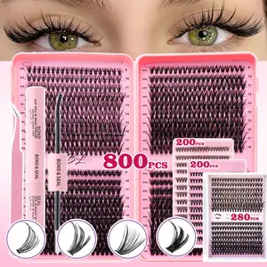 800pcs/280pcs/200pcs Eyelash Extension Kit, Mixed Thickness 3456P Eyelash Clusters Extensions, D Curl, Multiple Lengths, Natural/Dd Curl/Cosplay Style, Including Glue, Perfect for Weddings, Valentine'S Day, Daily Use, Gifts for Girlfriend And Friends