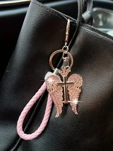 Fashion Creative Rhinestone Angel Wings Cross Keychain, Unique Bag Decoration, Perfect Gift Choice, Stylish and Elegant Accessory