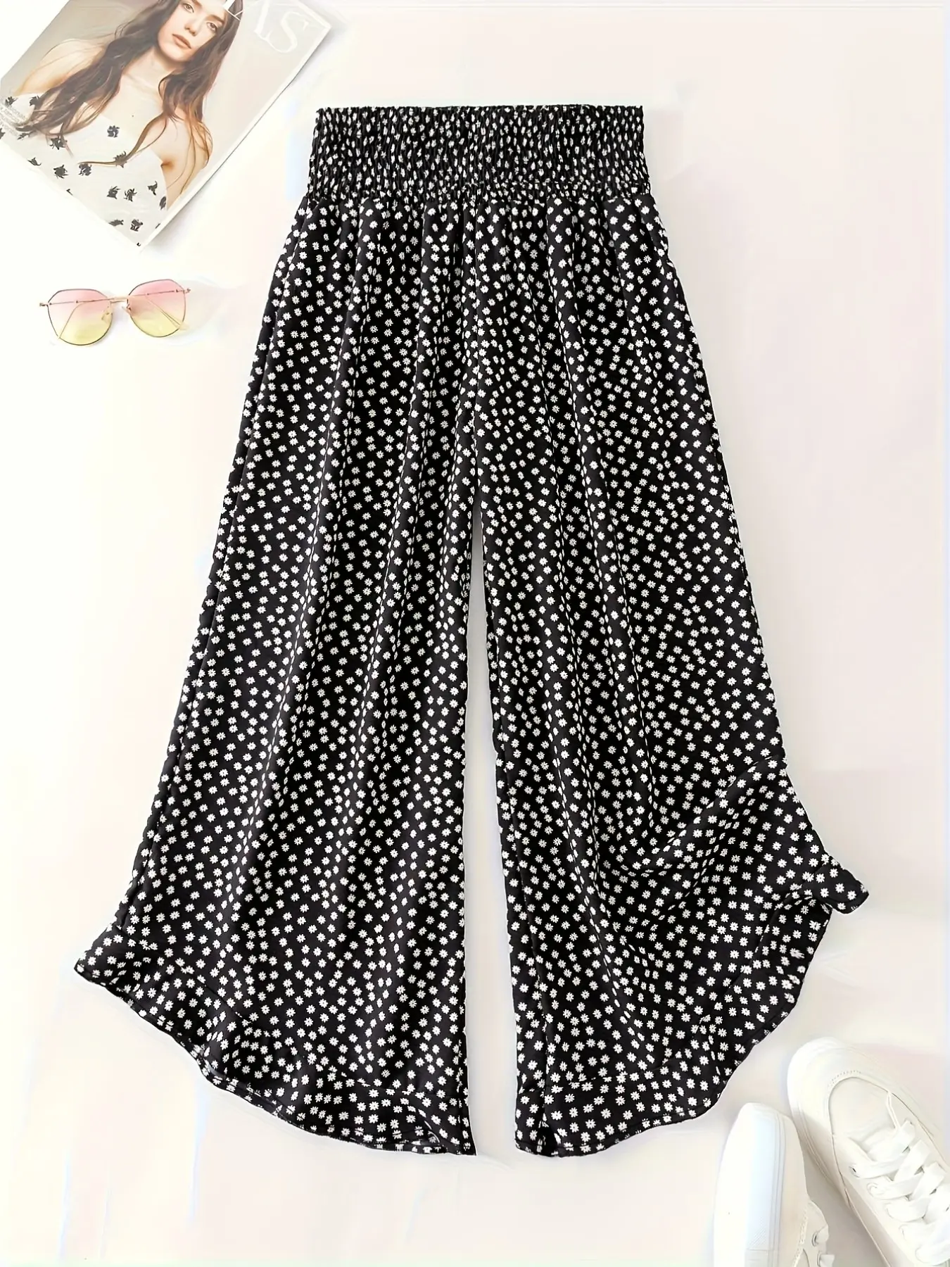 Summer Polka Dot Loose Fit Elastic Waist Casual Pants, Comfortable, Stylish and Bohemian, Perfect for Everyday Wear, Women's Fashion Jeans, Boho