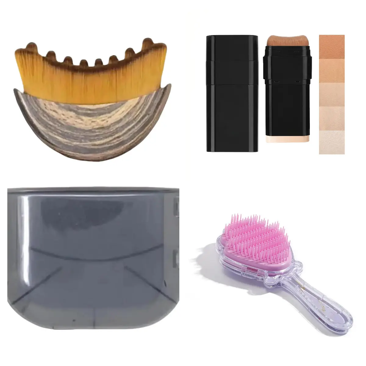 Mid Year Clearance | 3-in-1 Flawless Lightweight Daily Makeup & Skincare Kit - Dual-ended 5-Shade Foundation Stick, Lymphatic Drainage Face Brush, Mermaid Shell Hair Brush, Smoothing Jawline Sculpting, No Mess Application, Anti-Frizz Hair Care, Natural, P