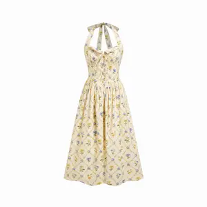 Cider Cotton Ditsy Floral Halter Neckline Knotted A-line Maxi Dress