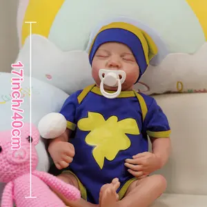 VACOS Realistic Asleep Baby Boy Reborn Doll with 3D-Painting Skin and Vascular Vein, 17 Inch Alive Soft Vinyl Newborn Bebe Cute Play House Toy Birthday Gift