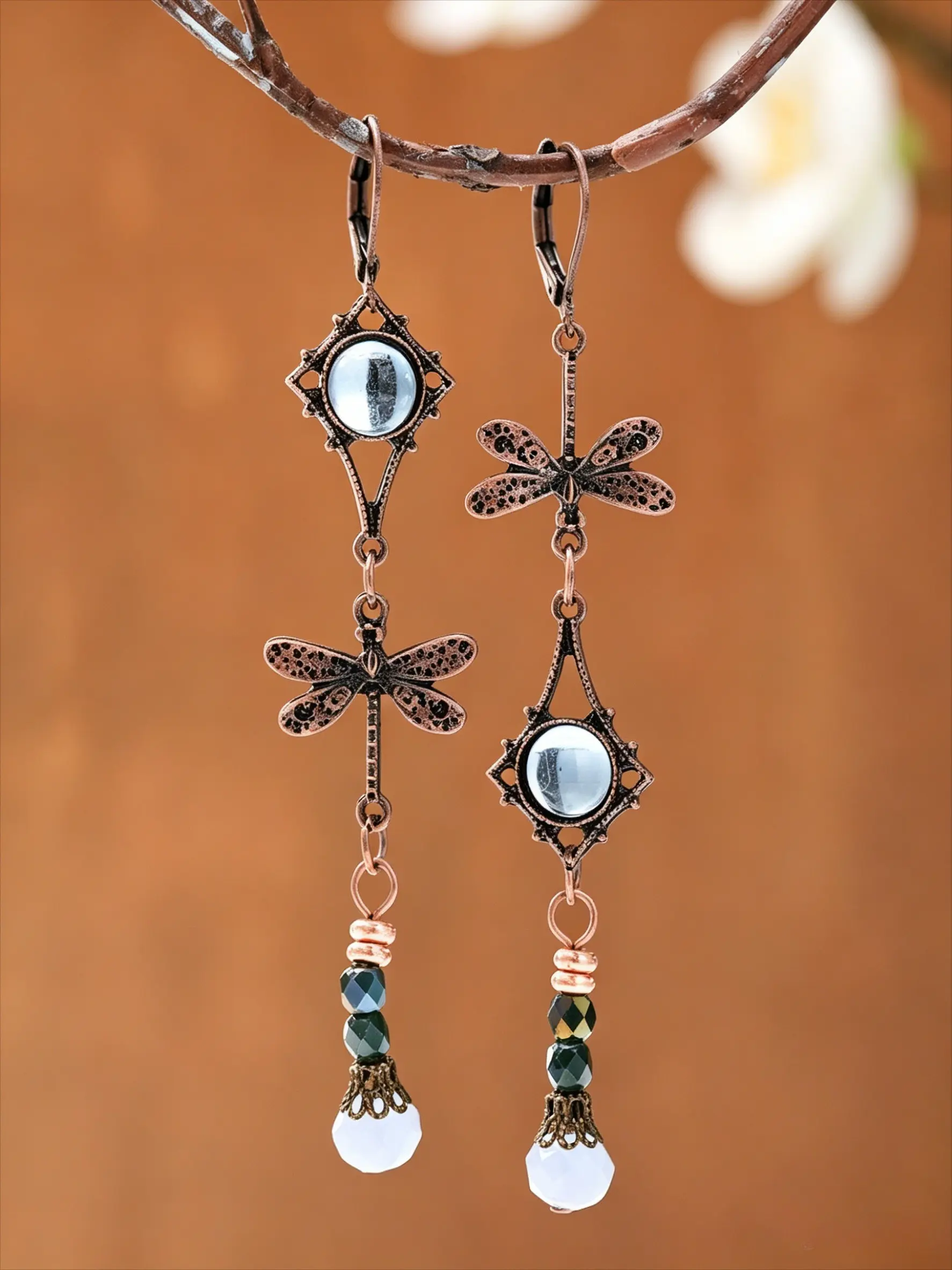 Vintage Geometric Drop Earrings, Dangle Earrings, Bohemian Ethnic Style, Long Dragonfly Shape, Retro Design, Zinc Alloy Chain, All Seasons Jewelry