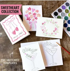 AR WORKSHOP DIY-TO-GO Valentine Watercolor Card Making Kit Bundle - Paint Your Own 8 Unique Cards with Pre-Sketched Templates, Non-Toxic Paint Set, & Coordinating Envelopes