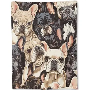 French Bulldog Flannel Blanket - Adorable Frenchie Faces Throw,Gifts for Kids Teens & Dog Lovers, Ultra Soft & Warm,Lightweight, for Couch Bedroom Living Room Modern Decor & Travel