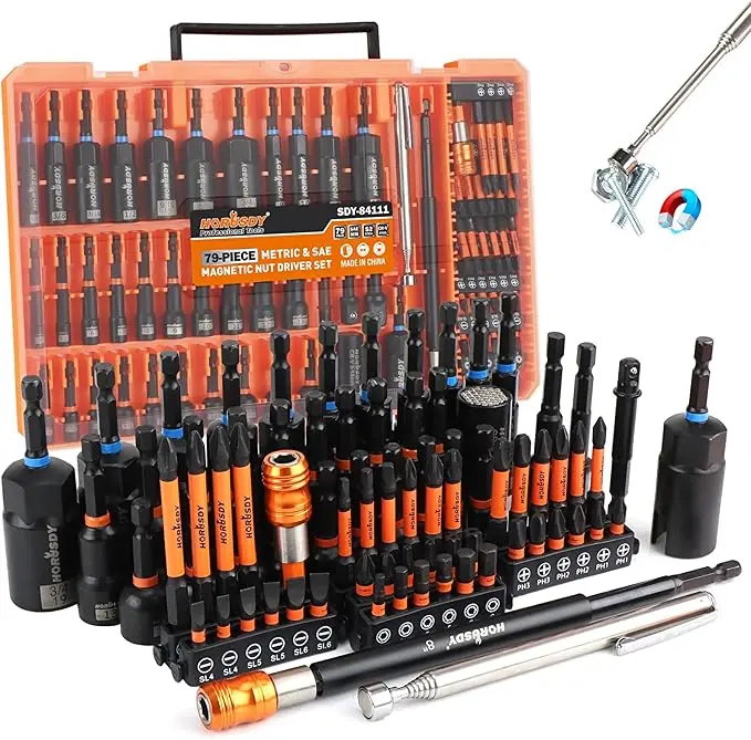 HORUSDY Upgraded Impact Nut Driver Set – Metric & SAE, Magnetic Precision Screwdriver, 3LB Pickup Tool, Socket Adapters, Wing Nut Driver, Universal Sockets, Quick-Change Bit Holder, Extensions, Power Bits for Automotive, Construction Work & Car Tools