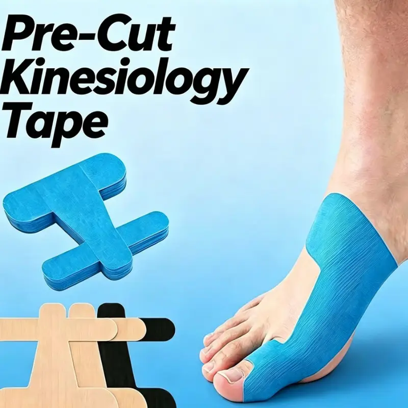 Unisex Pre-Cut Cotton Kinesiology Tape Wrap, 20PCS with 20% Stronger Adhesive, Big Toe Alignment Support, Breathable Waterproof Latex-Free for Daily Wear (Blue)