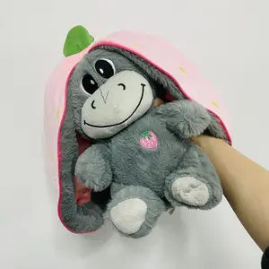 Baby Strawberry Donkey Plush Toy Stuffed Creative Into Fruit Transform Breathing Donkey Sleeping Doll 30cm for Kid Birthday Gift Snuggle Bear Soft Huggable