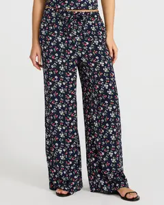 Express Floral High Waisted Drawstring Pull On Wide Leg Pant