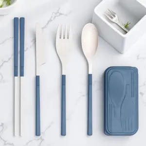 4-in-1 Portable Camping Cutlery Set: Stainless Steel Knife Fork Spoon Chopsticks for Travel, Picnic & Hiking - Heat-Resistant, Non-Slip, Foldable, Easy Clean