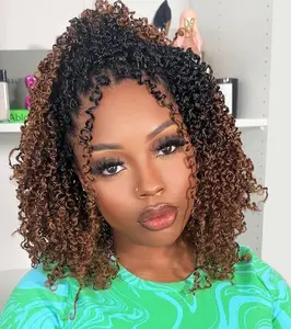 Alrence 8 Inch Yanky Twist Crochet Hair for Black Women 3 Packs Pre-looped Yankee Twist Hair Brown Spring Mini Passion Twist with Curly Ends Synthetic Crochet Braids (8 Inch, OT30#)