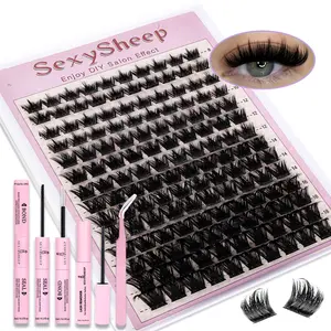 Sexy Sheep Lash Extension Kit Fairy Lash Clusters Kit Individual Lashes Clusters Dense D Curl Synthetic Eyelash Clusters 8-18mm Length, DIY Eyelash Extension with Bond and Seal&Remove, Cosmetic