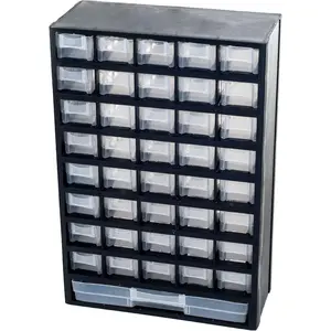 Storage Bin with Drawers - 41-Drawer Plastic Tool Organizer - Hardware or Craft Cabinet for Storing Beads, Toys, or Nuts and Bolts (Black)