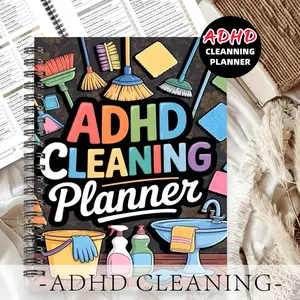 1pc ADHD Cleaning Planner Themed Subject Notebook,Vibrant Colorful Style-Colorful Cleaning Tools and Large Title Patterns. Record Cleaning Schedules.Energetic Notebook, Task Management Notebook. Daily Task Planning,Progress Tracking.5.5x8.3 Inch Notebook