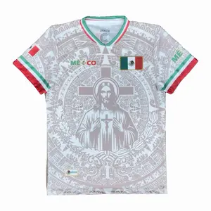 Mexico Jesus Jersey Gray/White San Juditas Iconic Design National Flag Embroidery Slim-Fitting Unisex Jersey