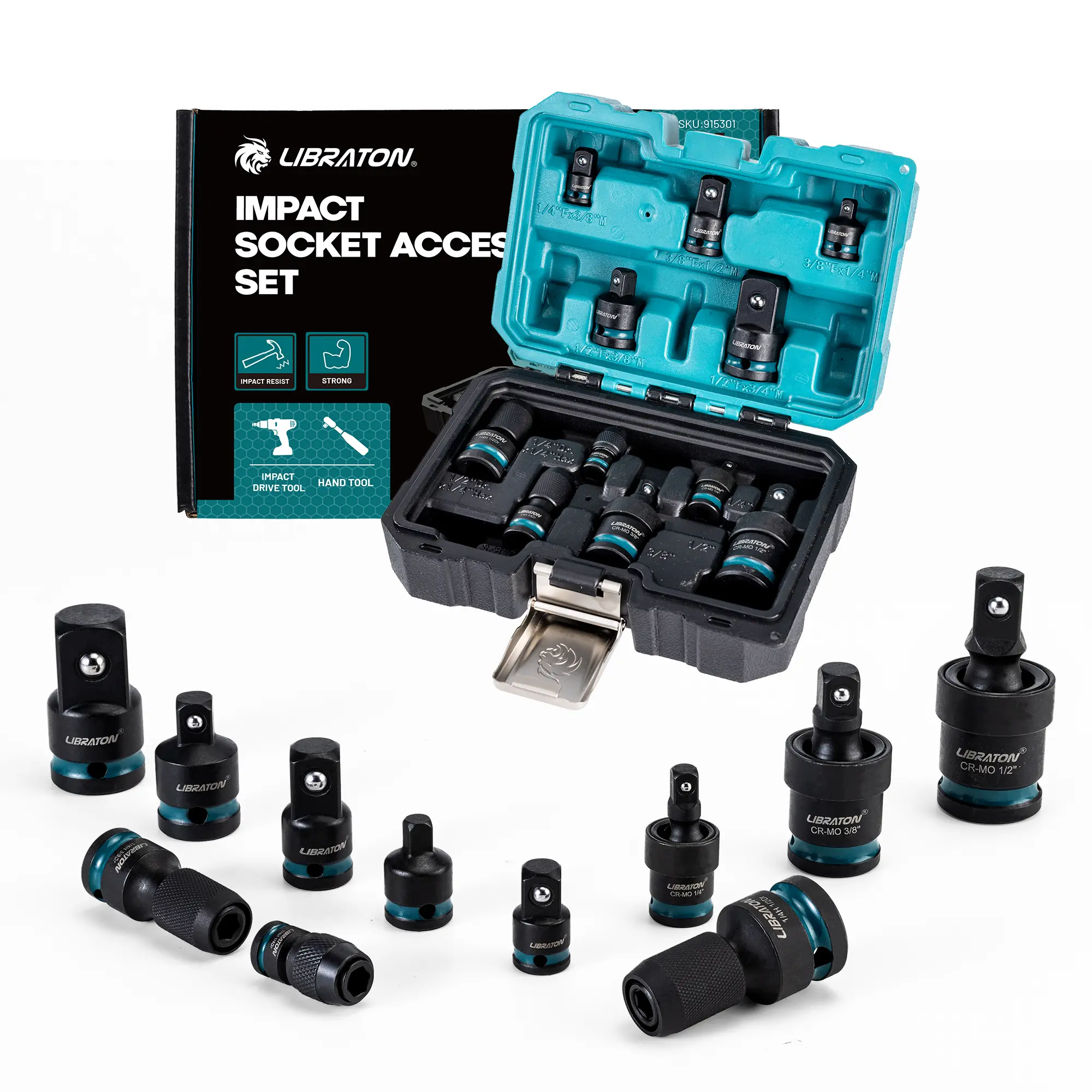 LIBRATON Impact Socket Adapter and Reducer Set 11PCS, Socket Adapter Reducers, Swivel Socket Adapters, Impact to 1/4 Hex Converters, Impact Wrench Adapters for Automotive Repair, with Blow Molded Box fathersdaygift