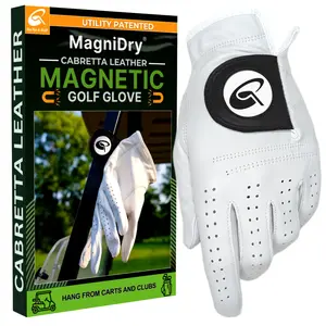 Men’s Left-Hand Golf Glove – White Cabretta Leather Gloves with Magnetic Strap & Elastic Wristband - Keeps Glove Dry & Fresh Between Shots - Comfortable & Durable For Daily Use