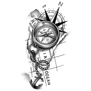 Sailing Compass Pattern Temporary Tattoo Sticker, Long Lasting Waterproof Temporary Fake Tattoo, Body Art Decals for Arm & Leg