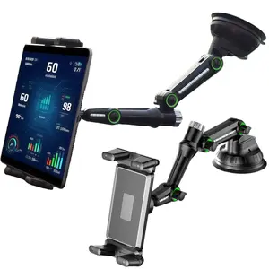 2 in 1 Phone Holder & Tablet Holder Mount Stand Clamp Suction Cup for Car SUV Truck Pickup Dashboard Windshield Front Window, 360° Rotatable Universal for up to 11 inch iPad iPhone 17 16 15 14 13 12 Pro Max Samsung Galaxy