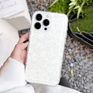 Lace Floral Phone Case, Elegant Romantic Design, Transparent Tpu Fashion Cover, Anti-Drop Protection, Fits Multiple iPhone Models