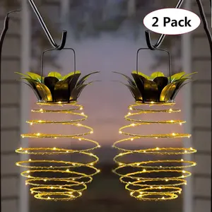 Solar-powered pineapple iron lantern LED copper wire string lights outdoor waterproof garden decorative hanging lights