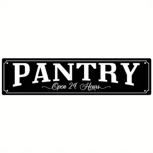 Vintage "Pantry Open 24 Hours" Tin Sign - Classic Black & White, Retro Metal Wall Decor for Home, Bar, Cafe, Garden - Easy to Hang, No Power Required, 4x16 Inch, Kitchen Wall Decor