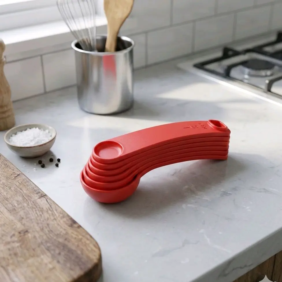 Salmon-colored measuring spoons